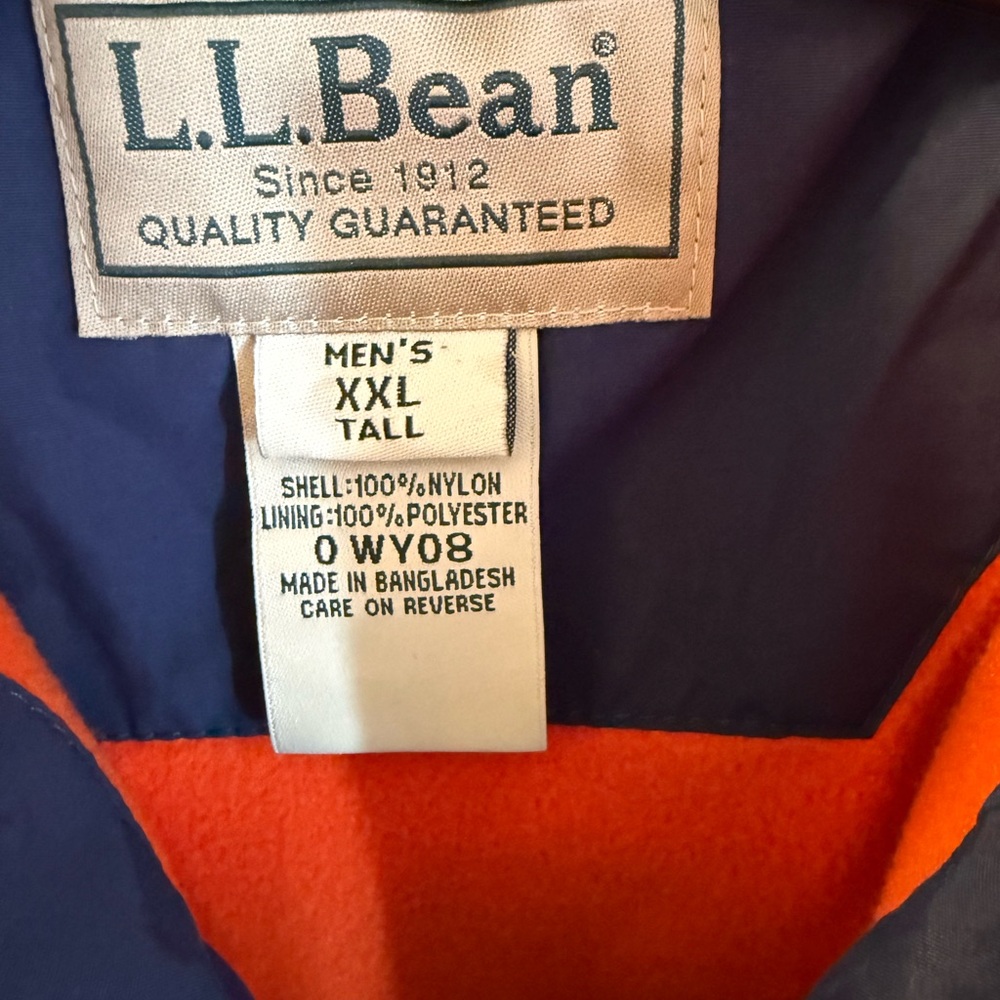 L.L. Bean Men's XXL Tall Navy and Orange Jacket